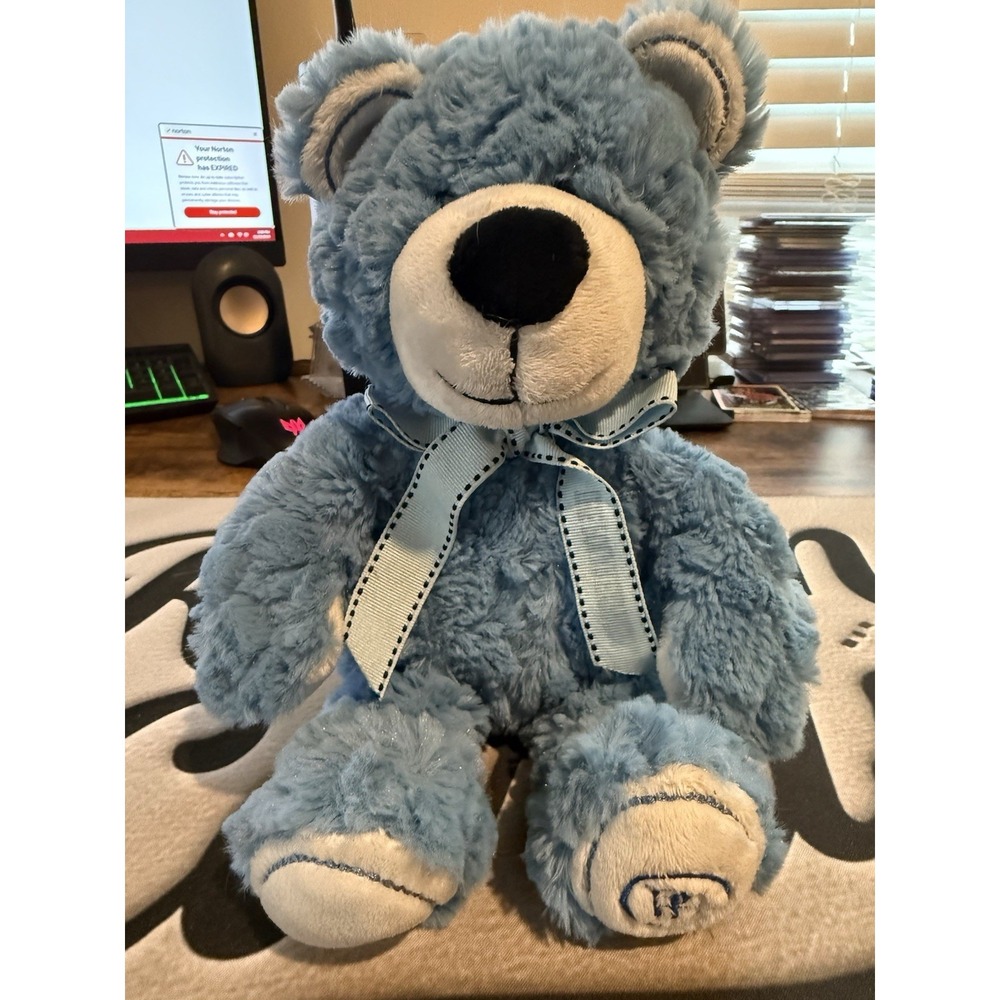 The Polar Express Beanie Bear Plush Stuffed Toy Embroidered Foot Bow Blue